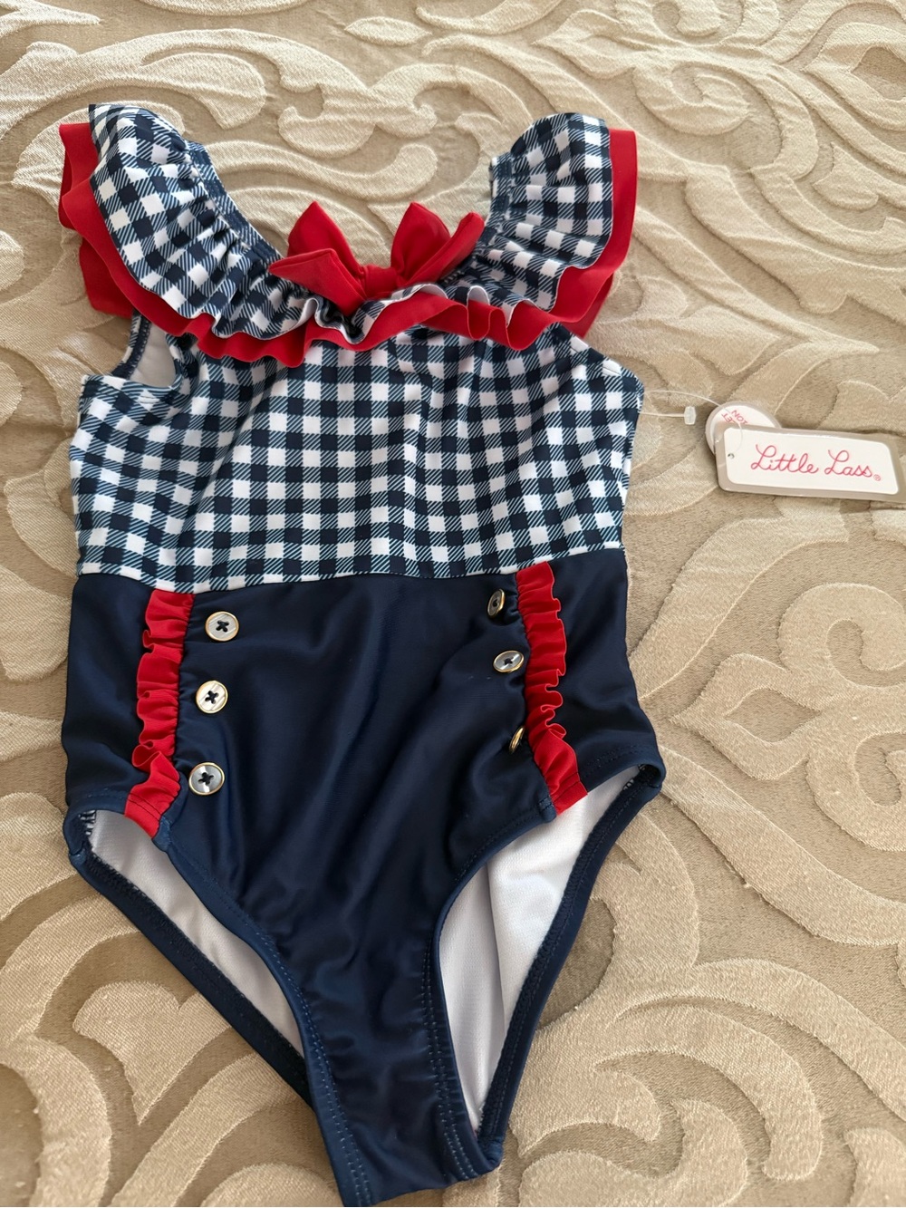 Navy & Red Gingham Girls' Ruffle One-Piece Swimsuit
BRAND NEW!